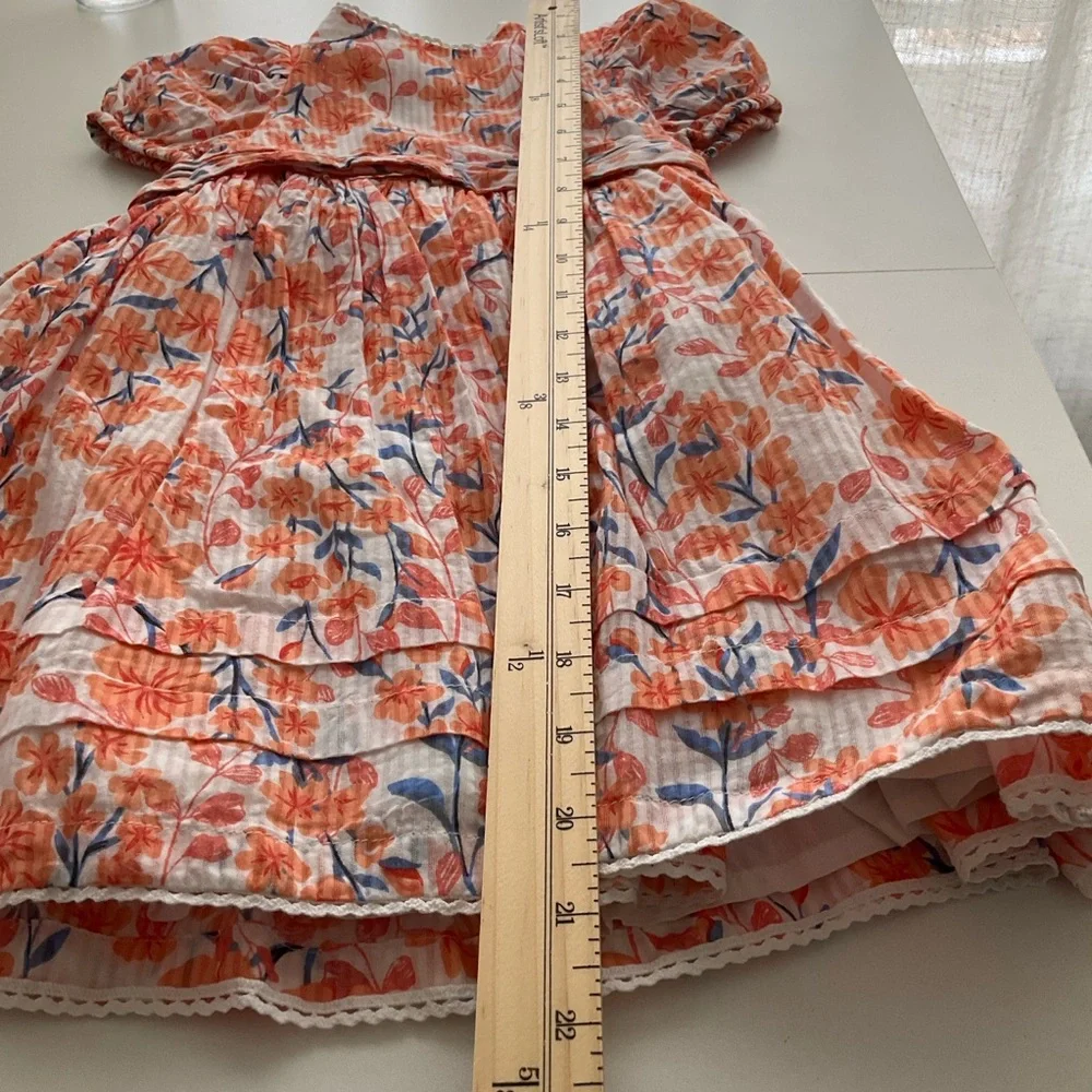 Rachel Zoe 3T Orange Floral Puff Sleeve Dress with Blue Accents